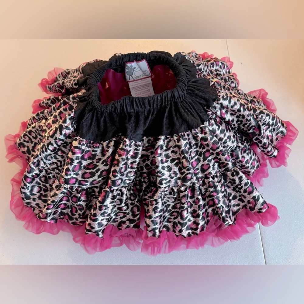Tutu Couture Chic Pink Black Leopard Full Frilly Ruffle Tutu Skirt